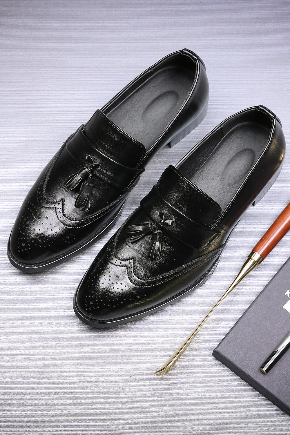 Black Slip-On Fringe Men's Party Shoes - Image 2