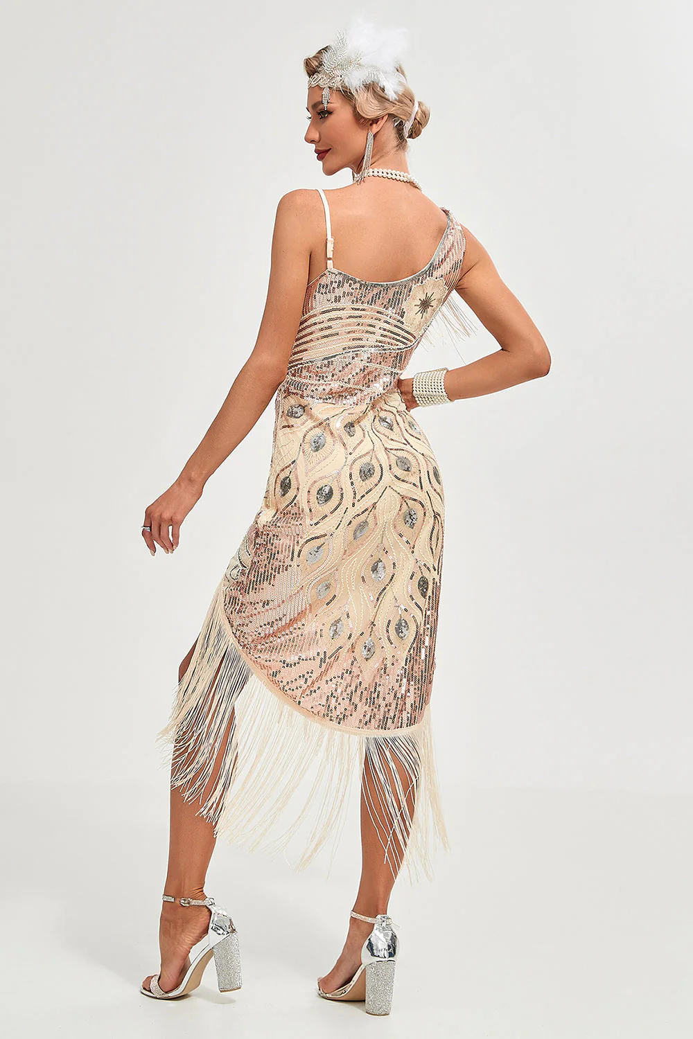 Black Spaghetti Straps Gatsby Fringed Flapper Dress - Image 2
