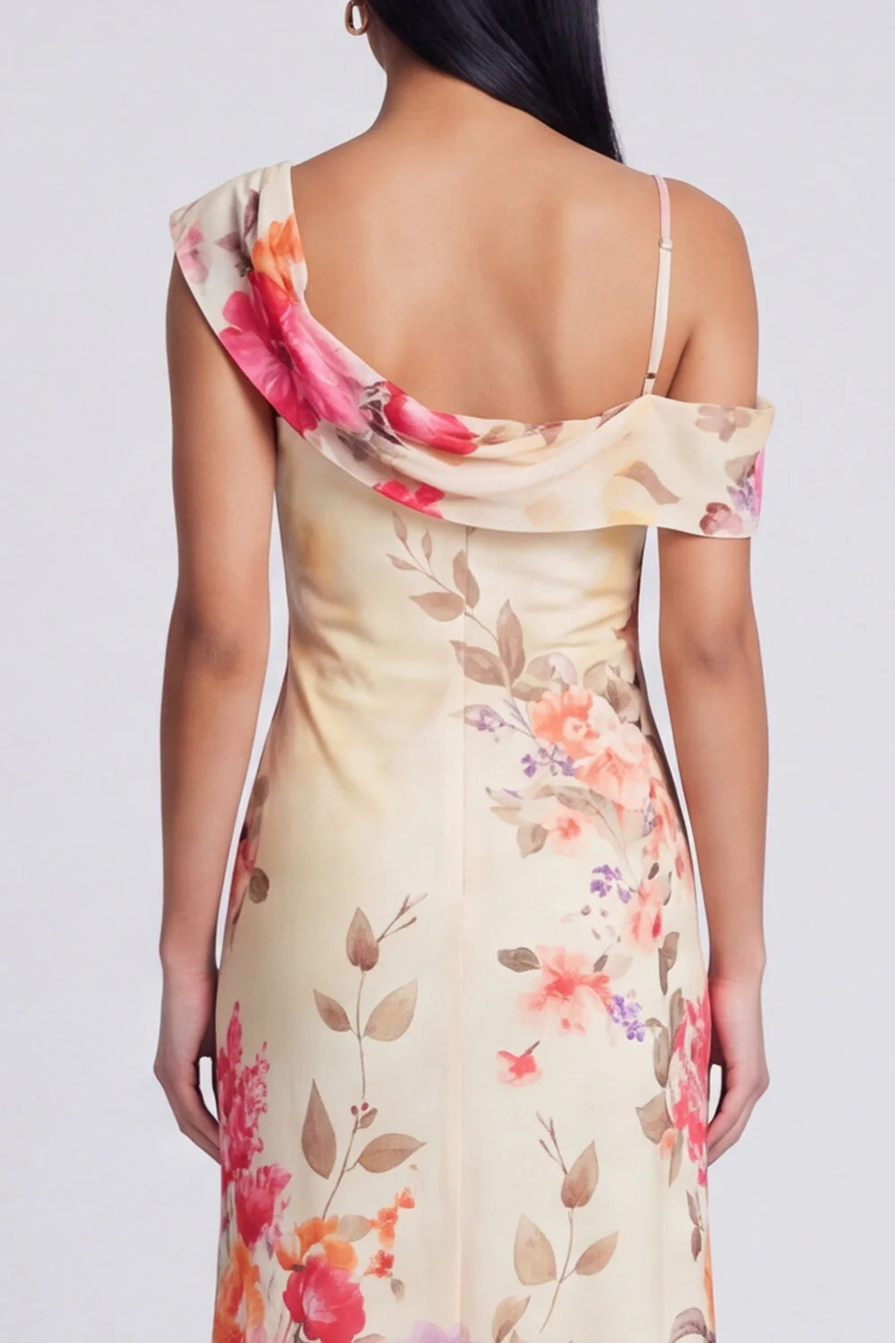 Champagne Sheath Printed Asymmetrical Neck Maxi Floral Dress - Image 5