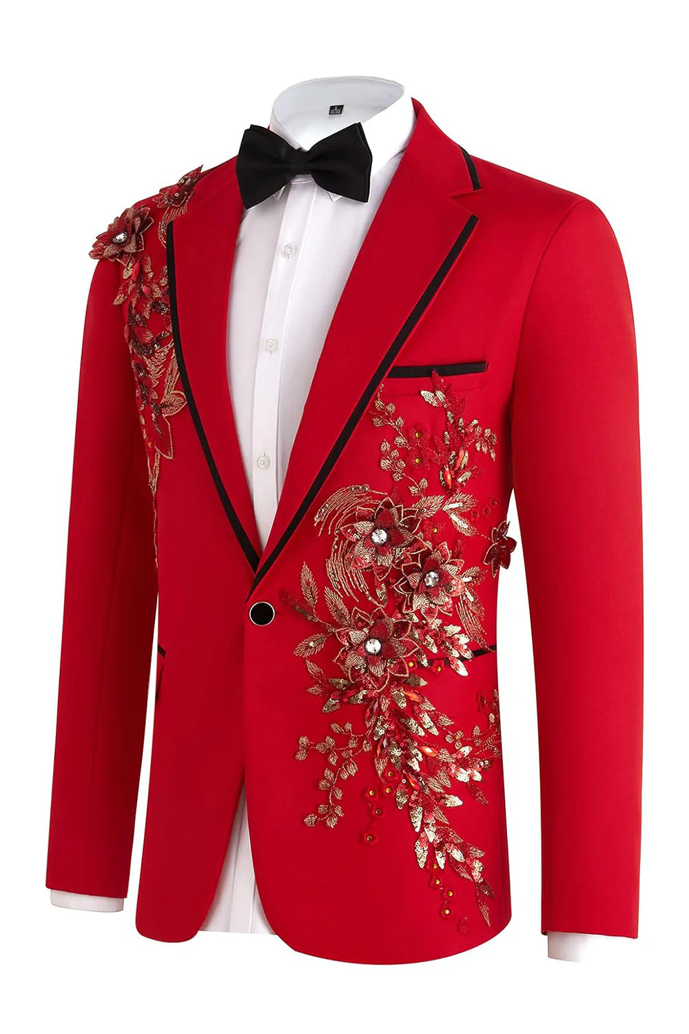 Blue 2 Piece One Button Notched Lapel Men's Prom Suits with Embroidery - Image 11
