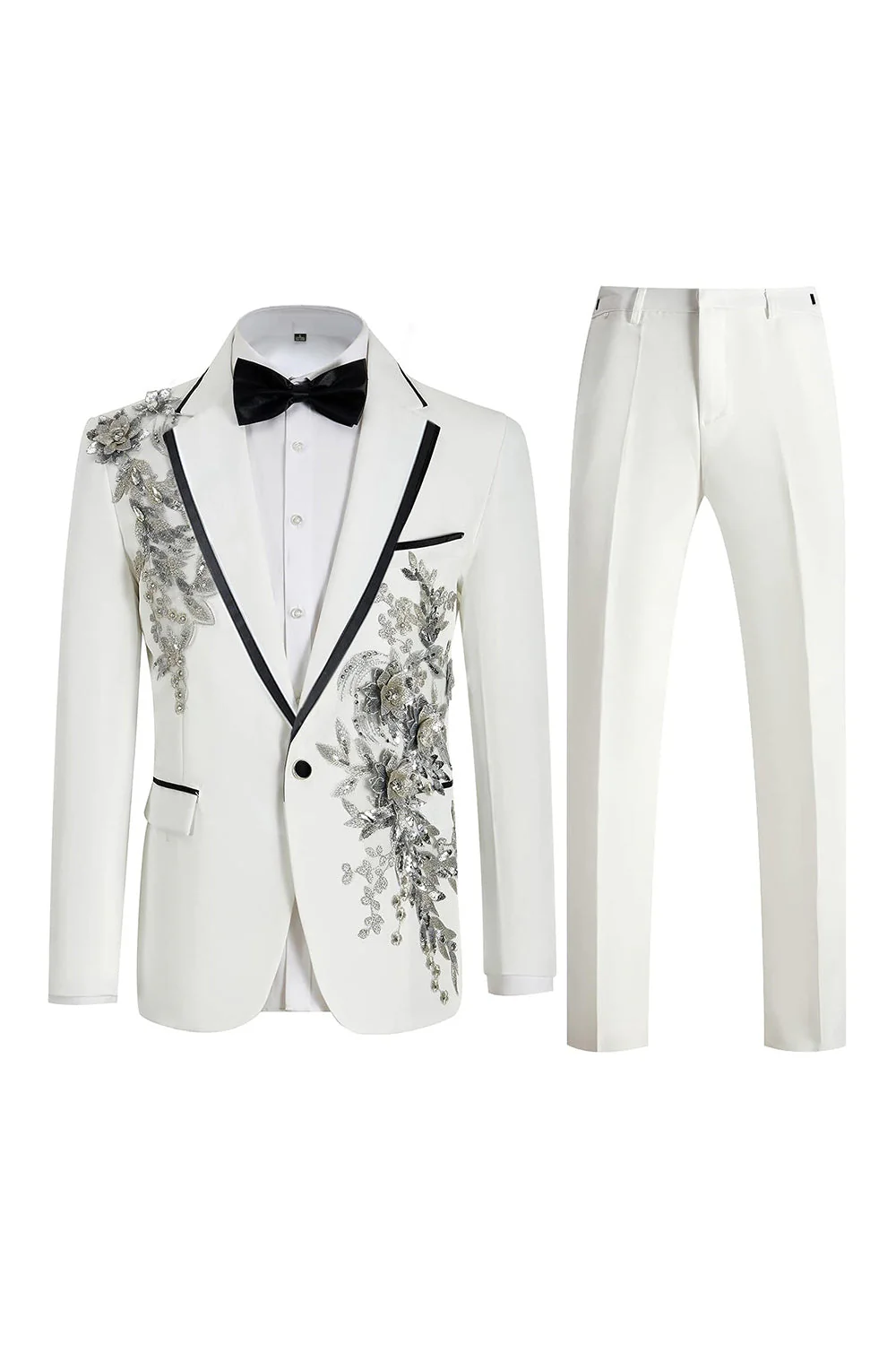 Blue 2 Piece One Button Notched Lapel Men's Prom Suits with Embroidery - Image 13