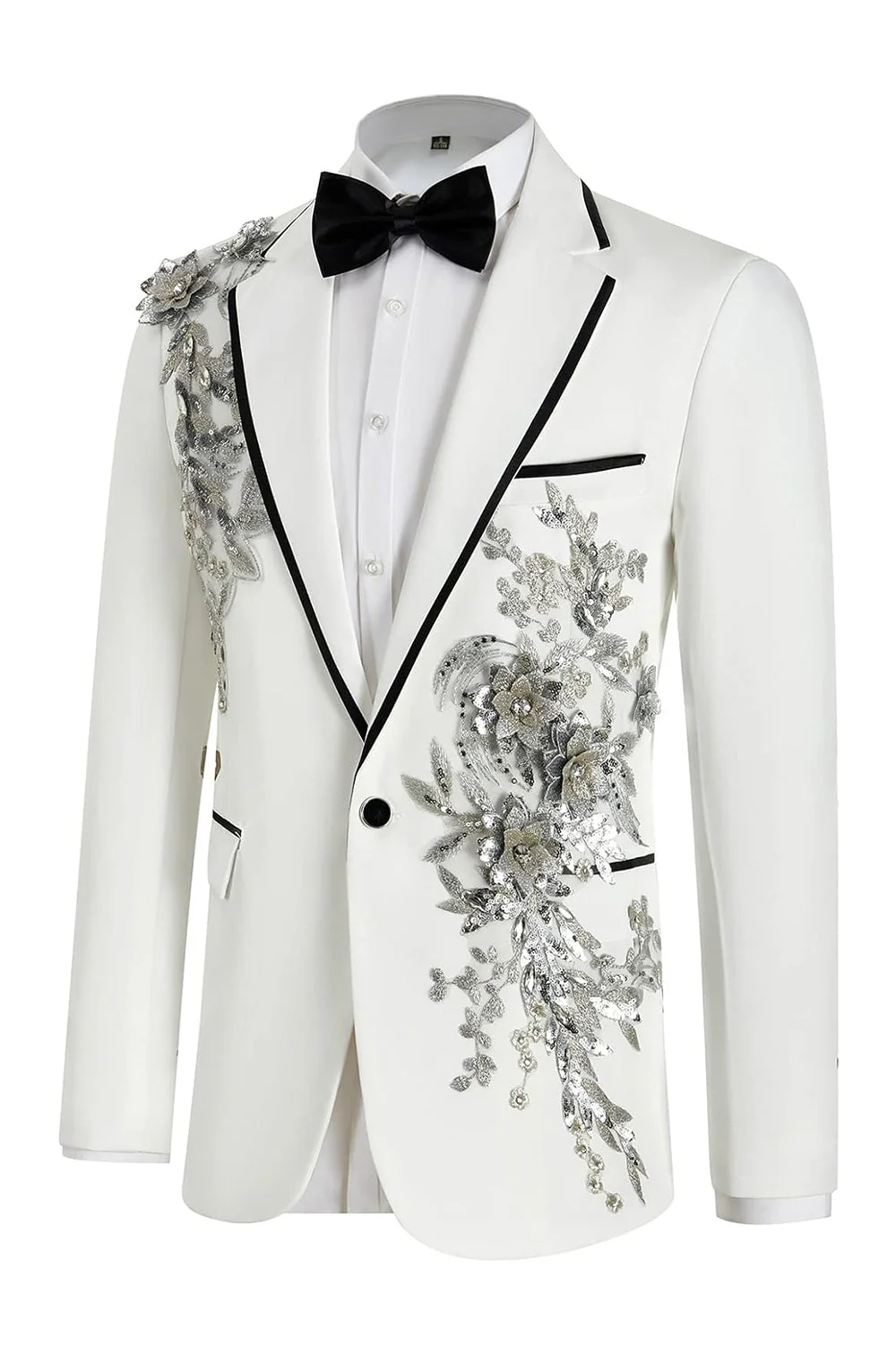 Blue 2 Piece One Button Notched Lapel Men's Prom Suits with Embroidery - Image 15