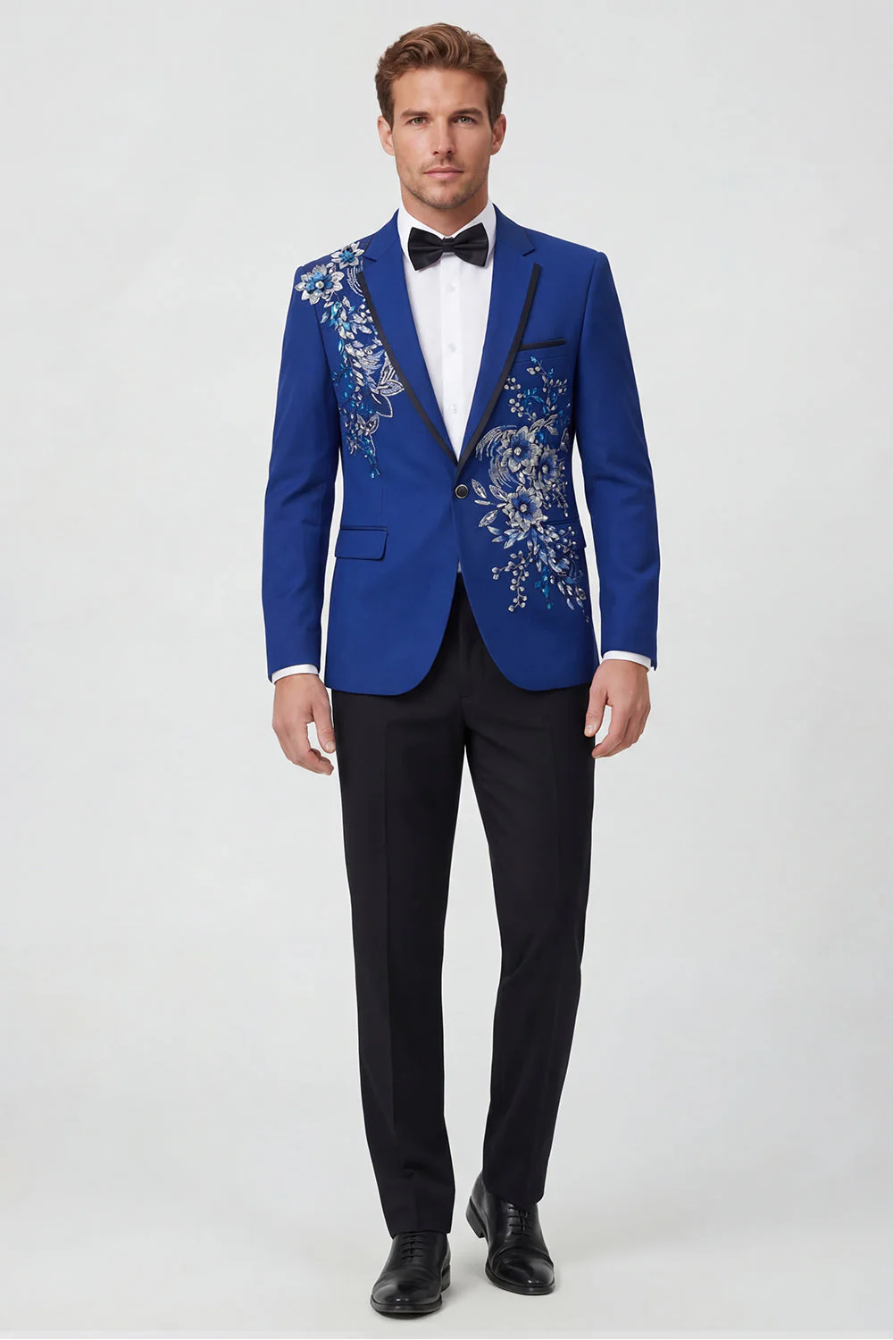 Blue 2 Piece One Button Notched Lapel Men's Prom Suits with Embroidery - Image 3