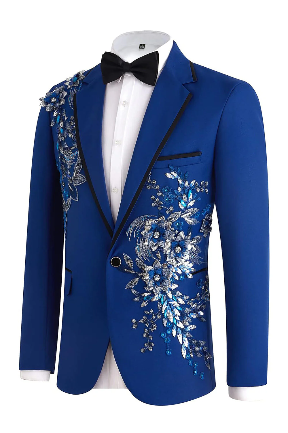 Blue 2 Piece One Button Notched Lapel Men's Prom Suits with Embroidery - Image 4
