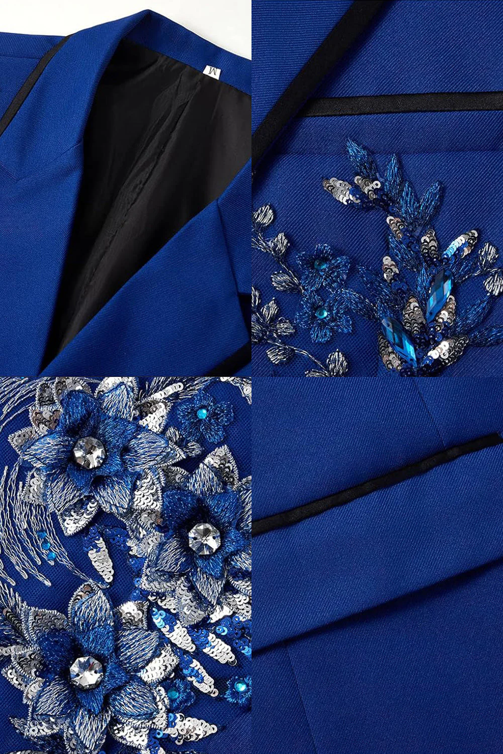 Blue 2 Piece One Button Notched Lapel Men's Prom Suits with Embroidery - Image 5