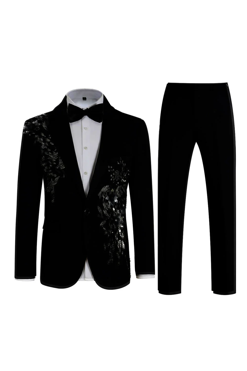 Blue 2 Piece One Button Notched Lapel Men's Prom Suits with Embroidery - Image 6