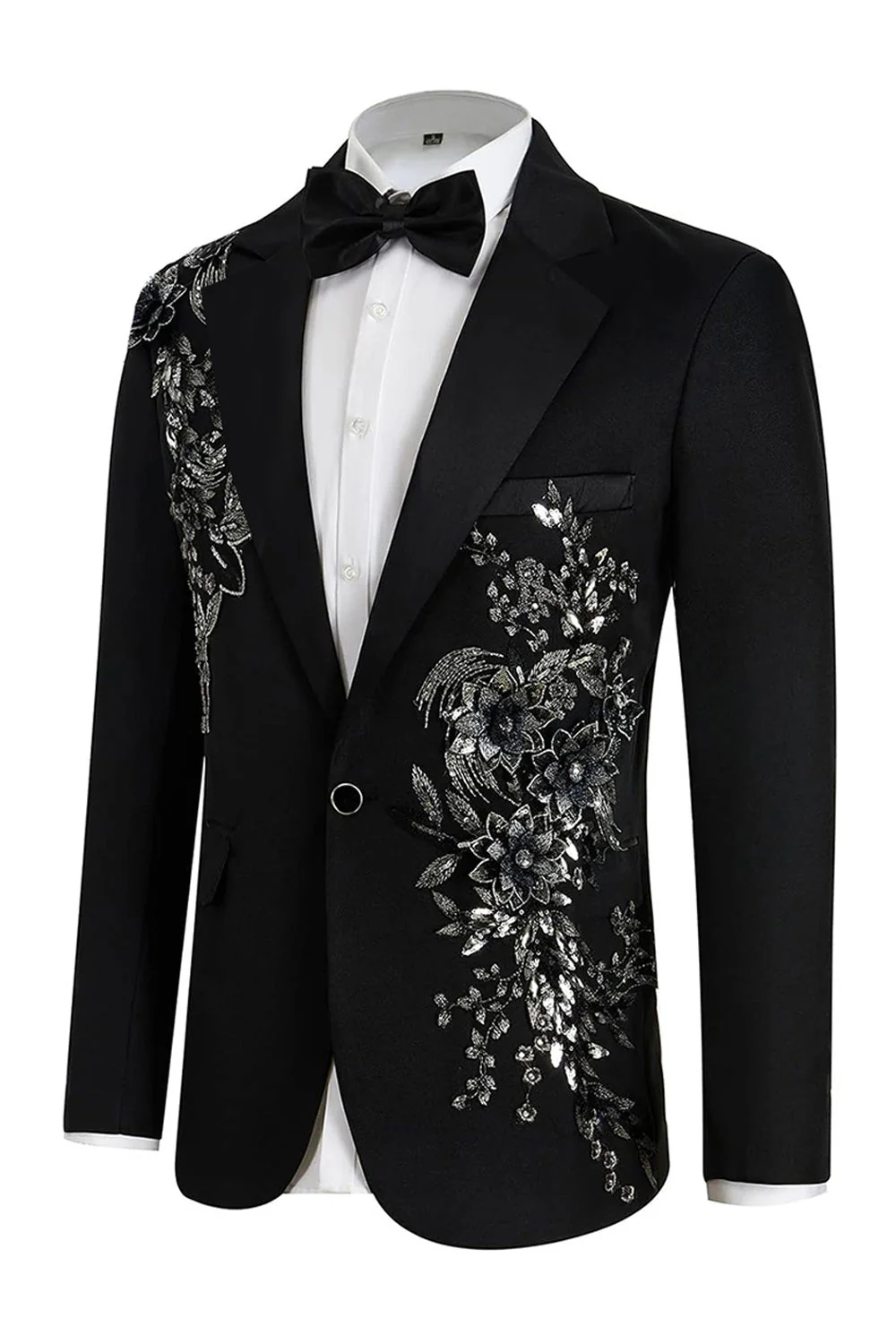 Blue 2 Piece One Button Notched Lapel Men's Prom Suits with Embroidery - Image 8