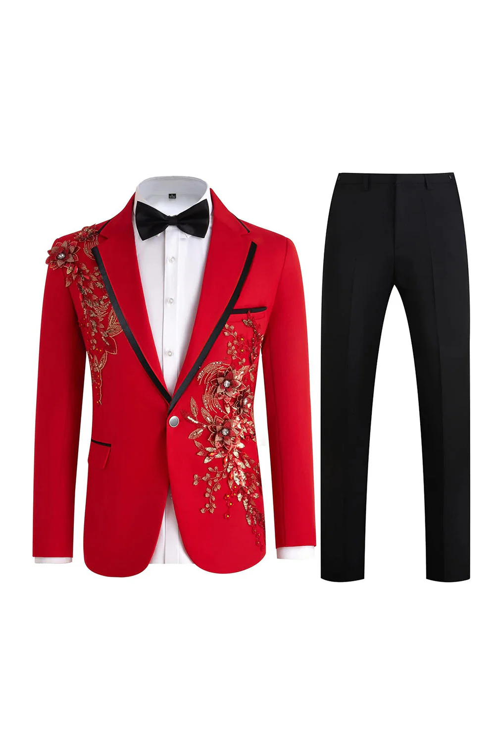 Blue 2 Piece One Button Notched Lapel Men's Prom Suits with Embroidery - Image 9