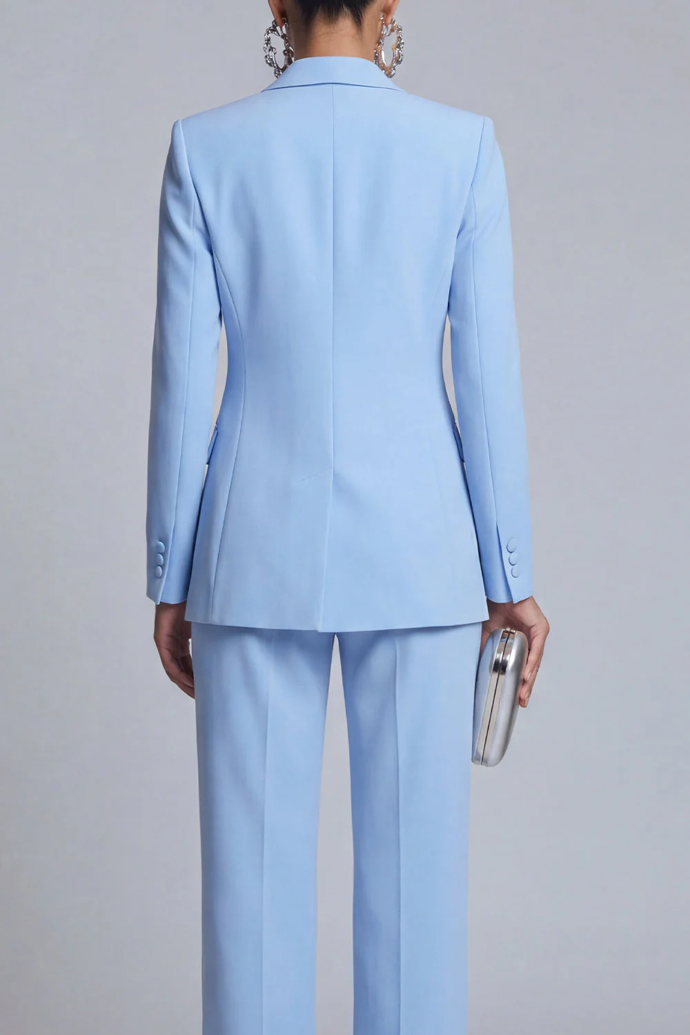 Blue 2 Piece Peak Lapel Double Breasted Slim Fit Prom Suits - Image 4