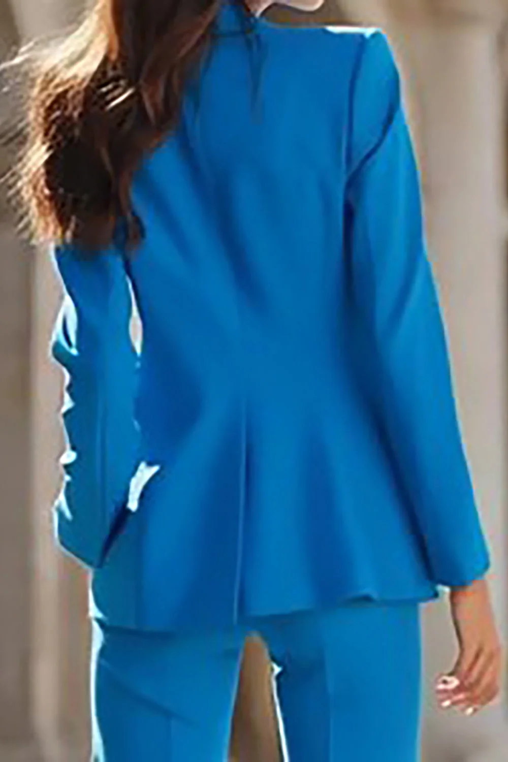 Blue 2 Piece Peak Lapel Single Breasted Women's Suits - Image 4