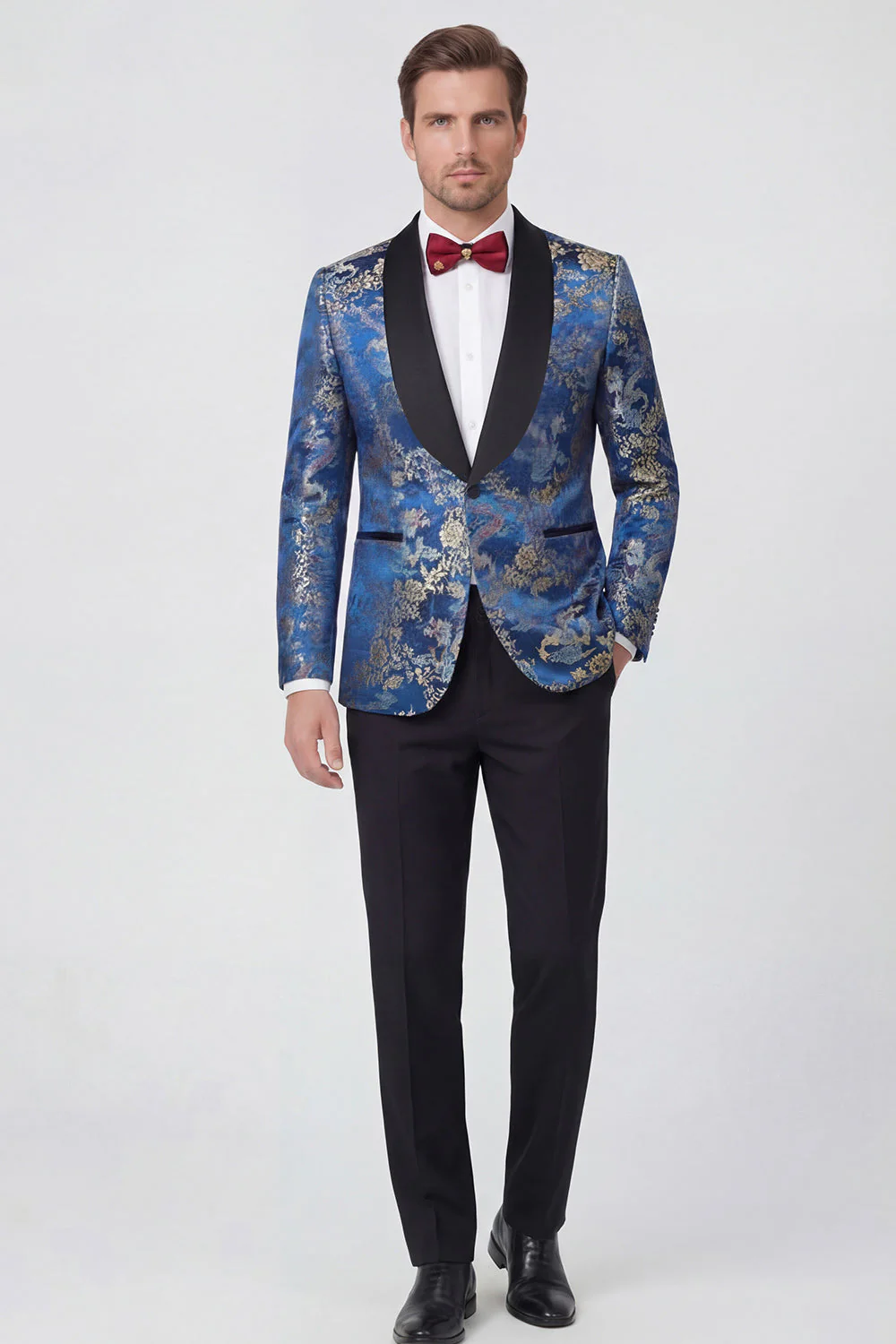Blue Jacquard 2 Piece Shawl Lapel One Button Men's Prom Suits