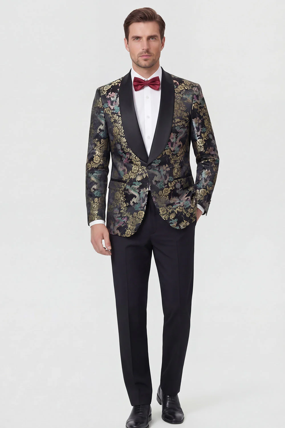 Blue Jacquard 2 Piece Shawl Lapel One Button Men's Prom Suits - Image 3