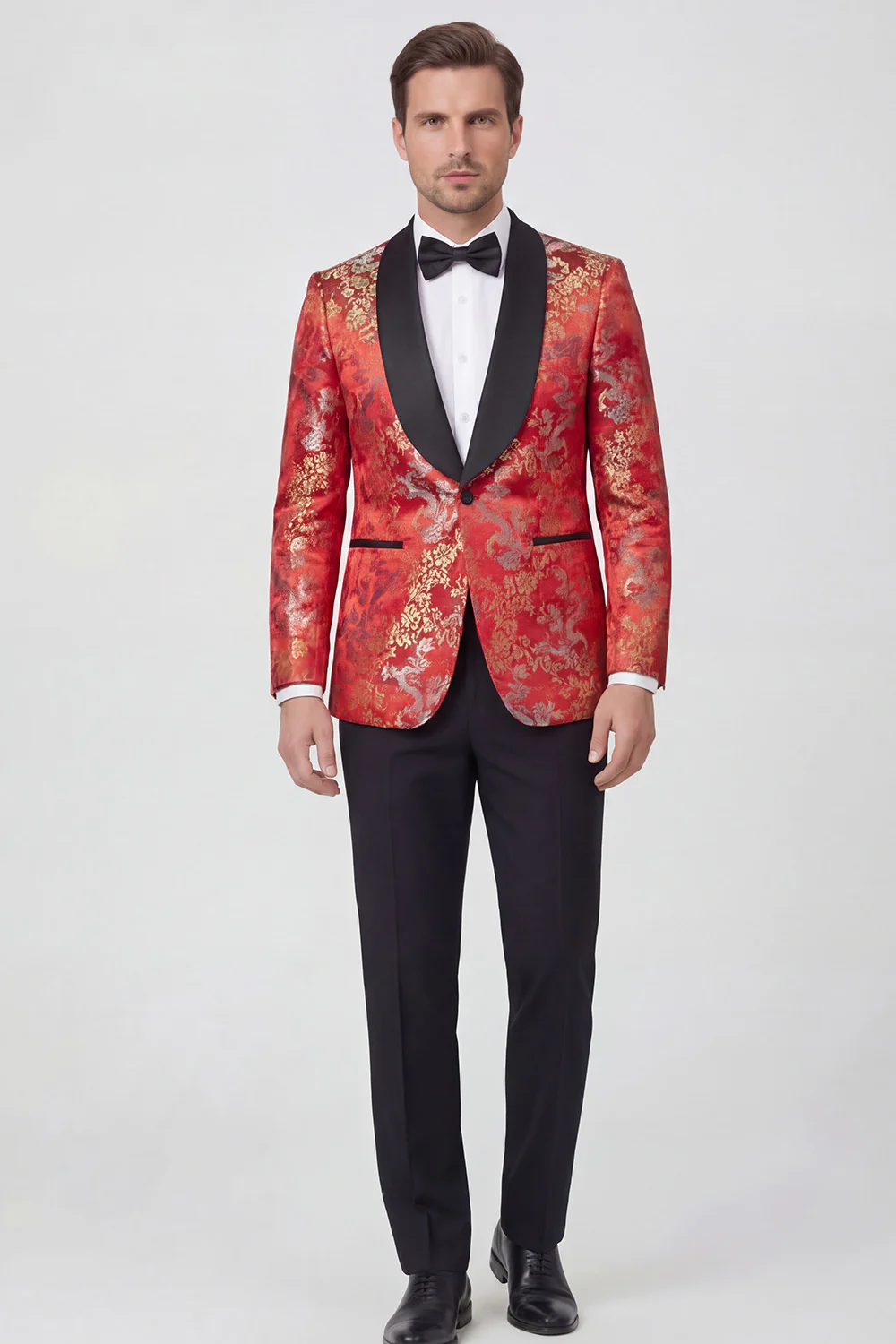 Blue Jacquard 2 Piece Shawl Lapel One Button Men's Prom Suits - Image 4