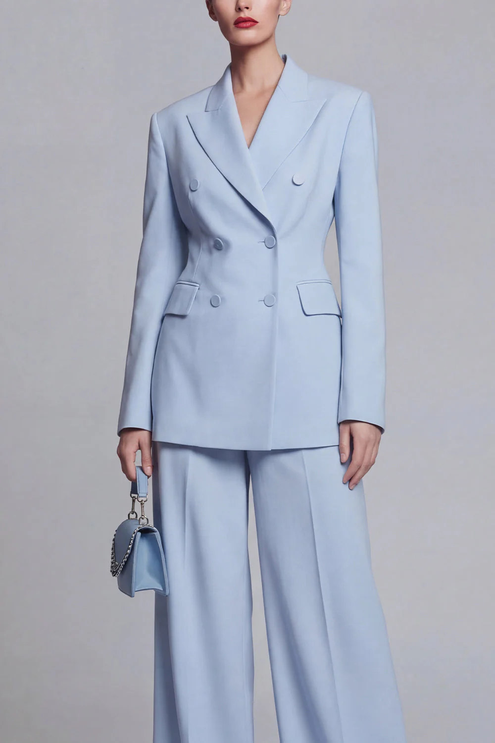 Blue 2 Piece Wide Leg Double Breasted Peak Lapel Prom Suits - Image 3
