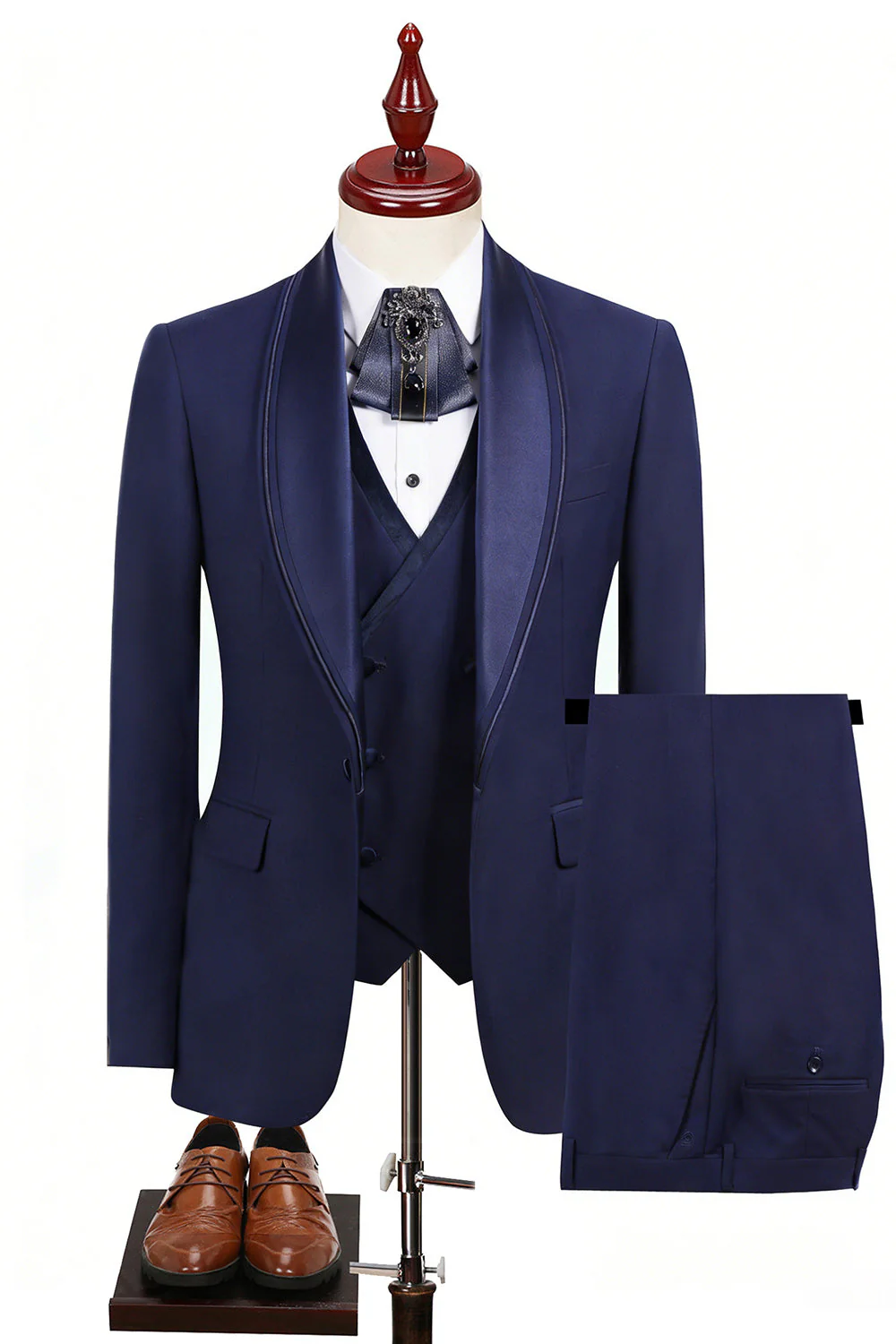 Blue 3 Piece Shawl Lapel One Button Men's Business Suits