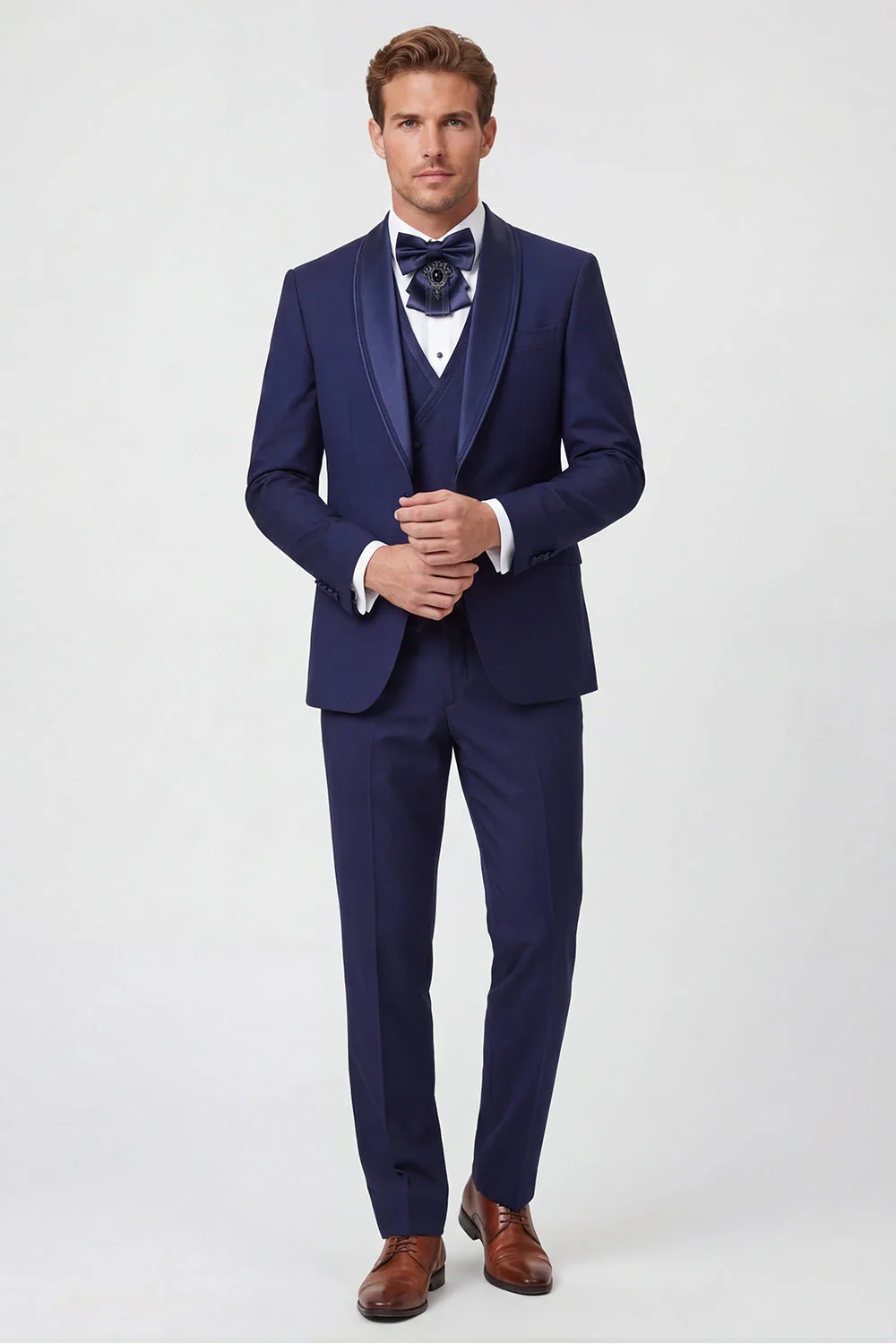Blue 3 Piece Shawl Lapel One Button Men's Business Suits - Image 2