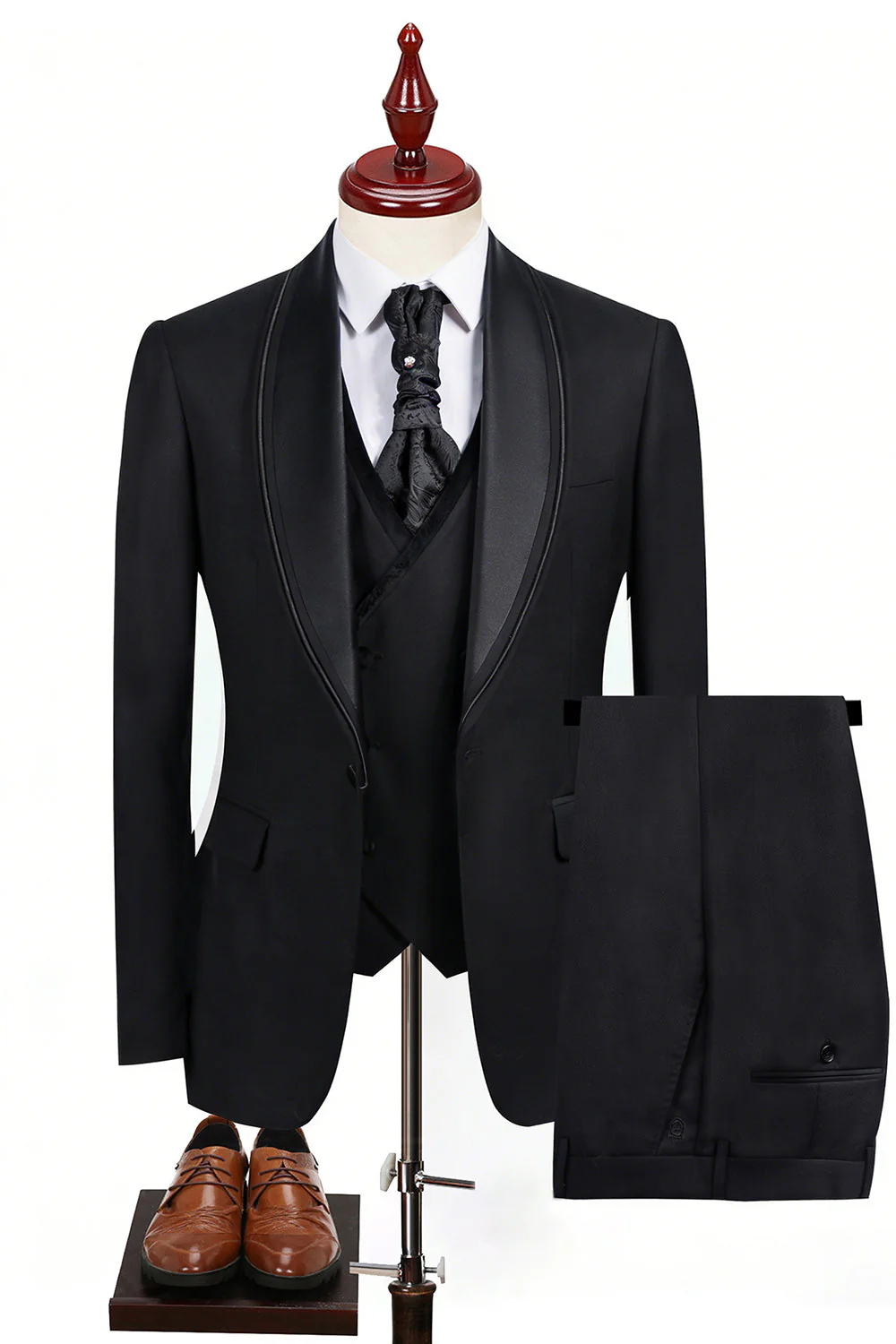 Blue 3 Piece Shawl Lapel One Button Men's Business Suits - Image 3