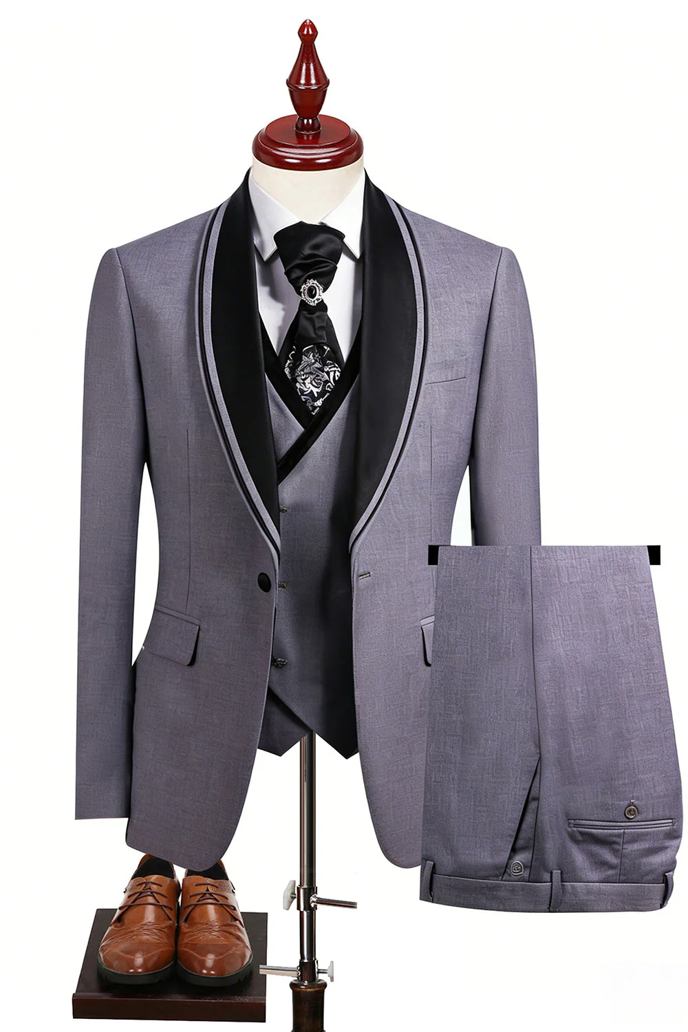 Blue 3 Piece Shawl Lapel One Button Men's Business Suits - Image 6