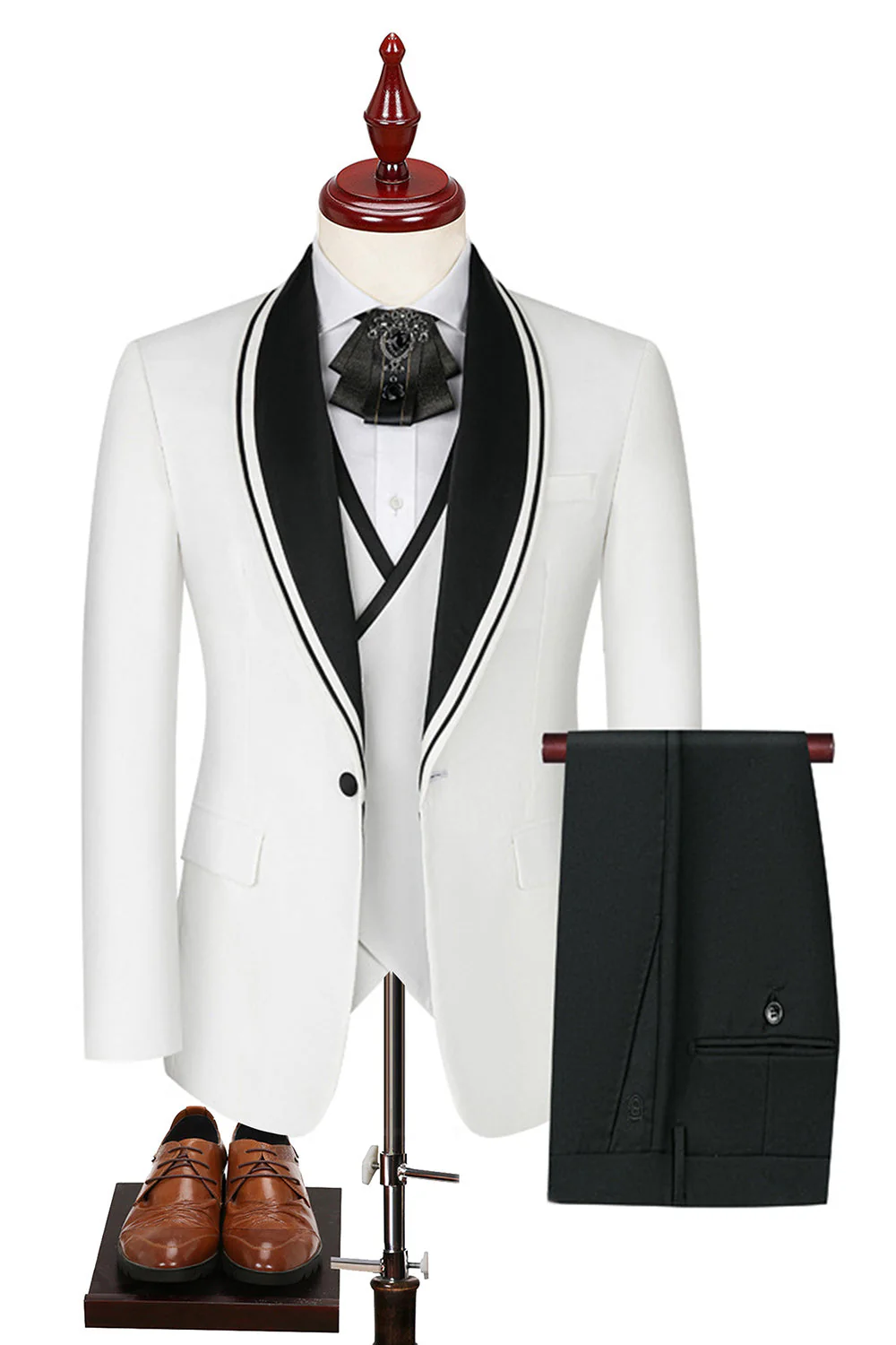 Blue 3 Piece Shawl Lapel One Button Men's Business Suits - Image 8