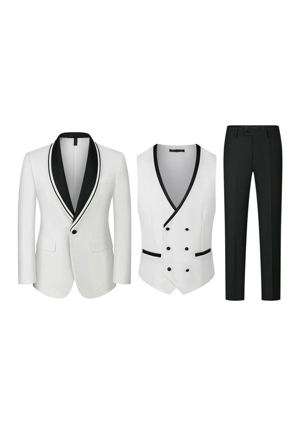 Blue 3 Piece Shawl Lapel One Button Men's Business Suits - Image 9