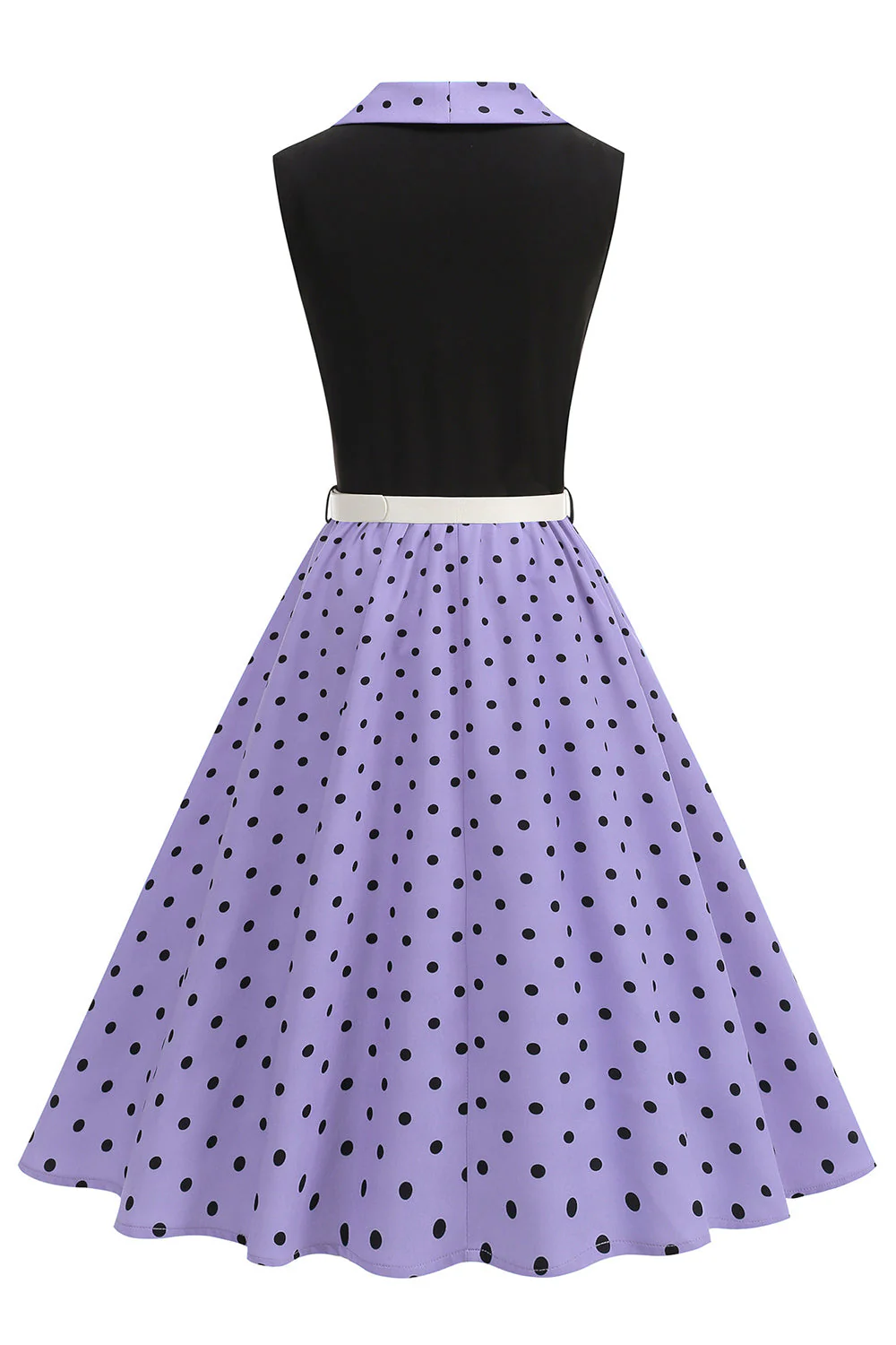 Blue A Line Polka Dots Shawl Lapel 1950s Dress - Image 10
