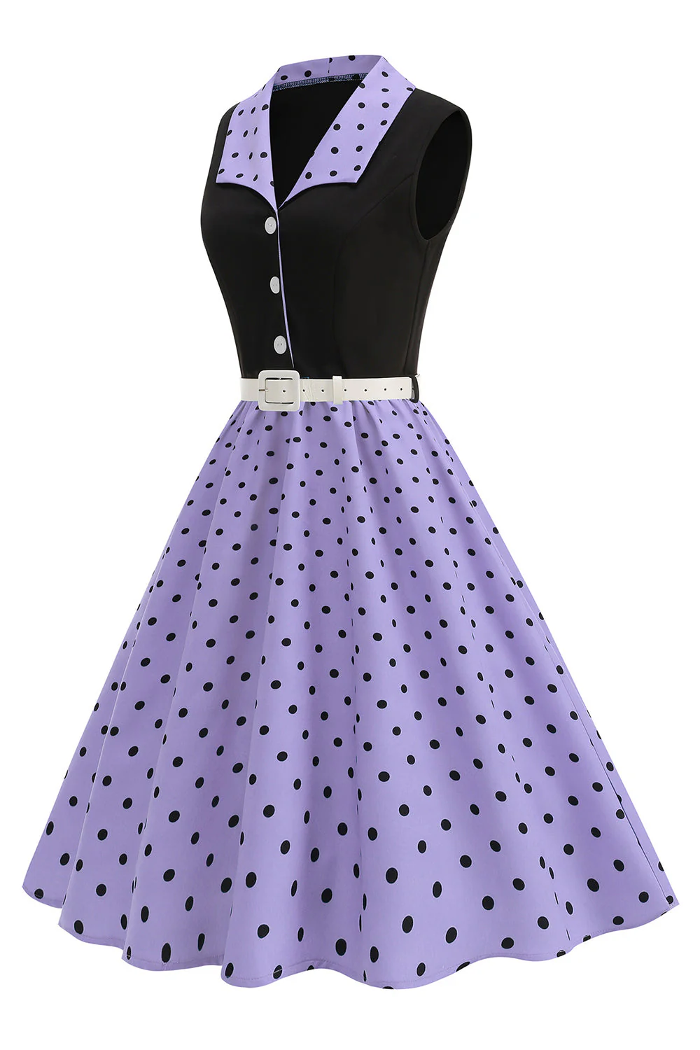 Blue A Line Polka Dots Shawl Lapel 1950s Dress - Image 11