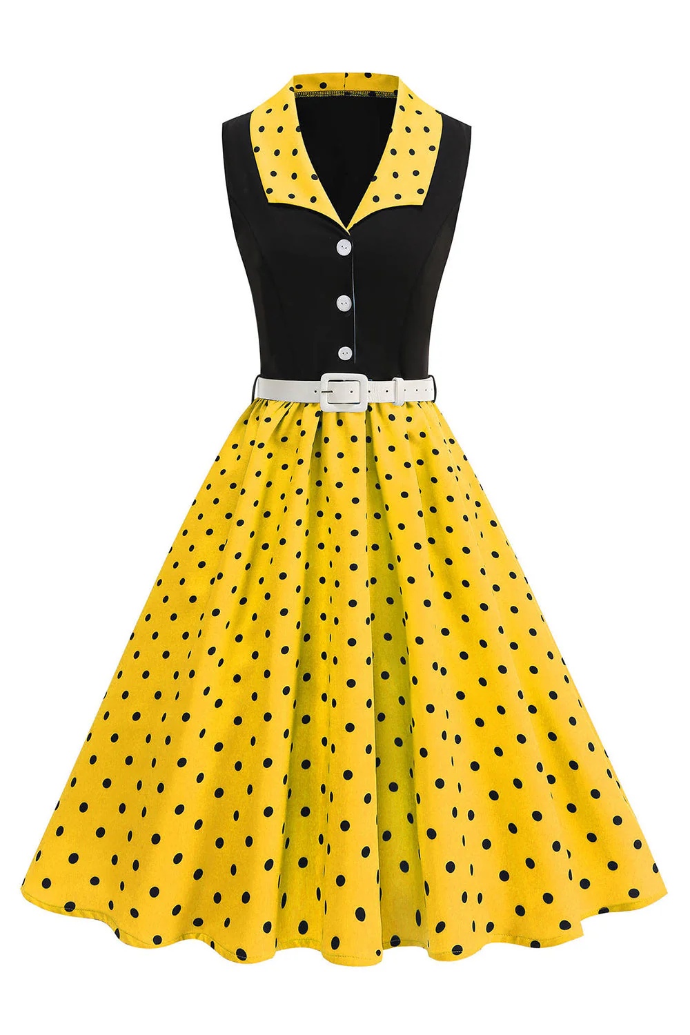 Blue A Line Polka Dots Shawl Lapel 1950s Dress - Image 5