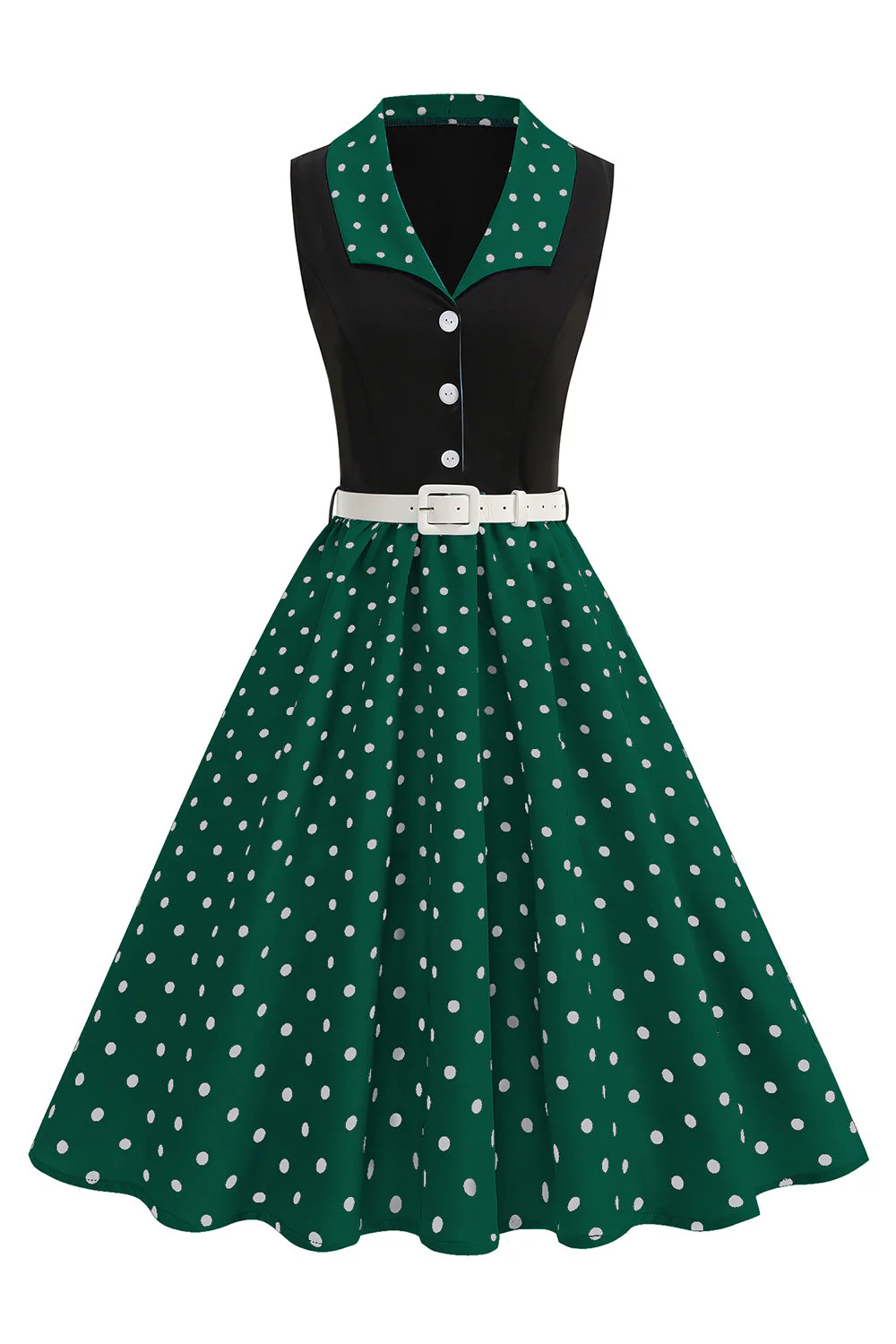 Blue A Line Polka Dots Shawl Lapel 1950s Dress - Image 7