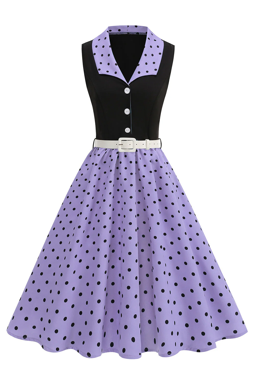 Blue A Line Polka Dots Shawl Lapel 1950s Dress - Image 9