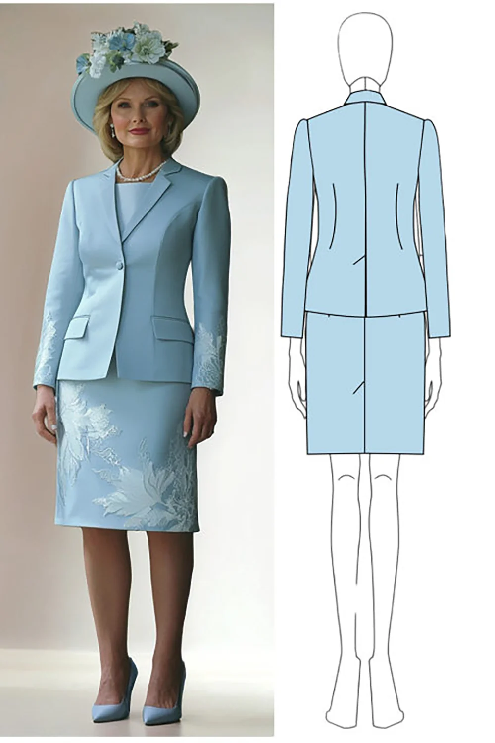 Blue Bodycon Round Neck 2 Piece Appliqued Mother of The Bride Dress - Image 4