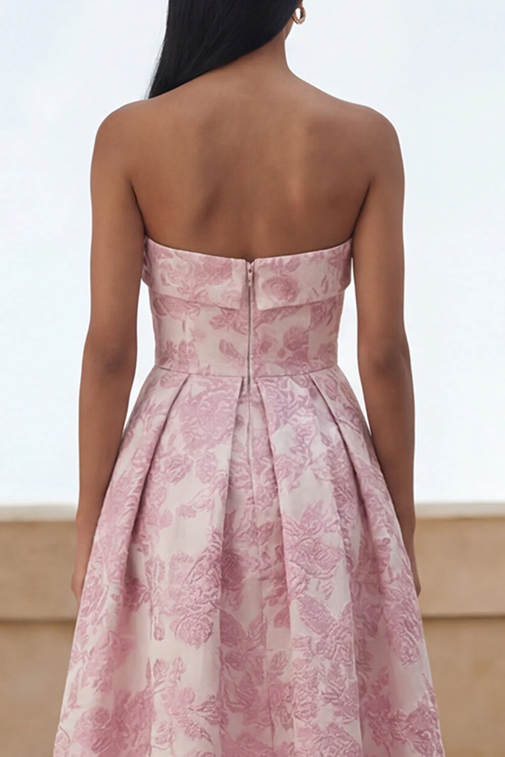Blue Daffodil Flower A-Line Strapless Printed Ruched Long Floral Dress - Image 13
