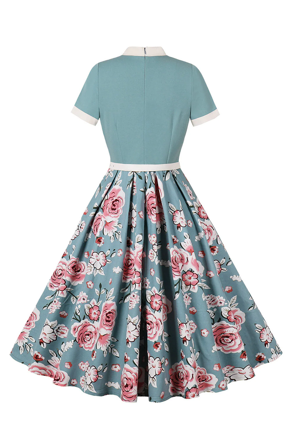 Blue Floral Printed 1950s Dresses with Short Sleeves - Image 2