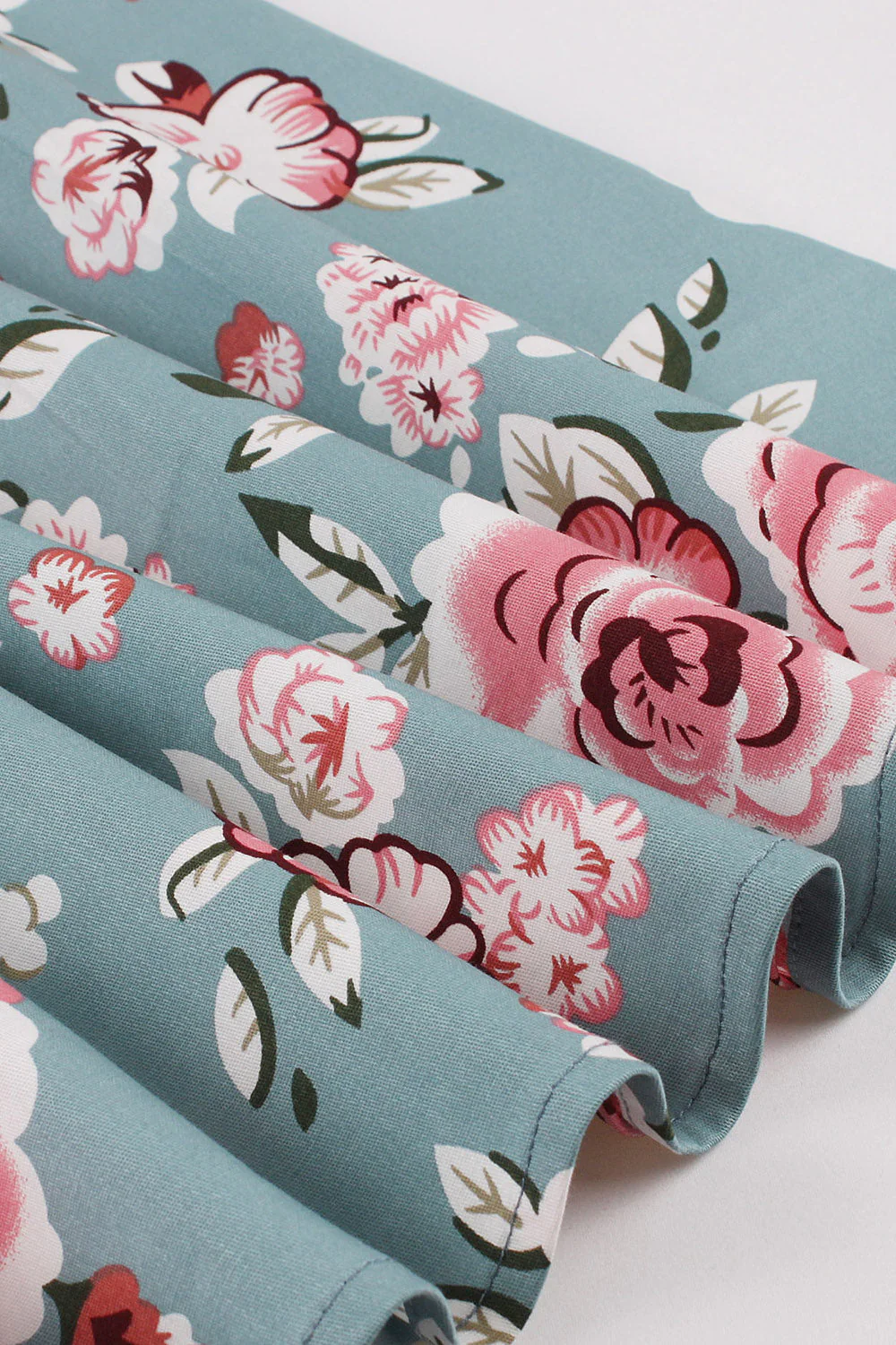 Blue Floral Printed 1950s Dresses with Short Sleeves - Image 3