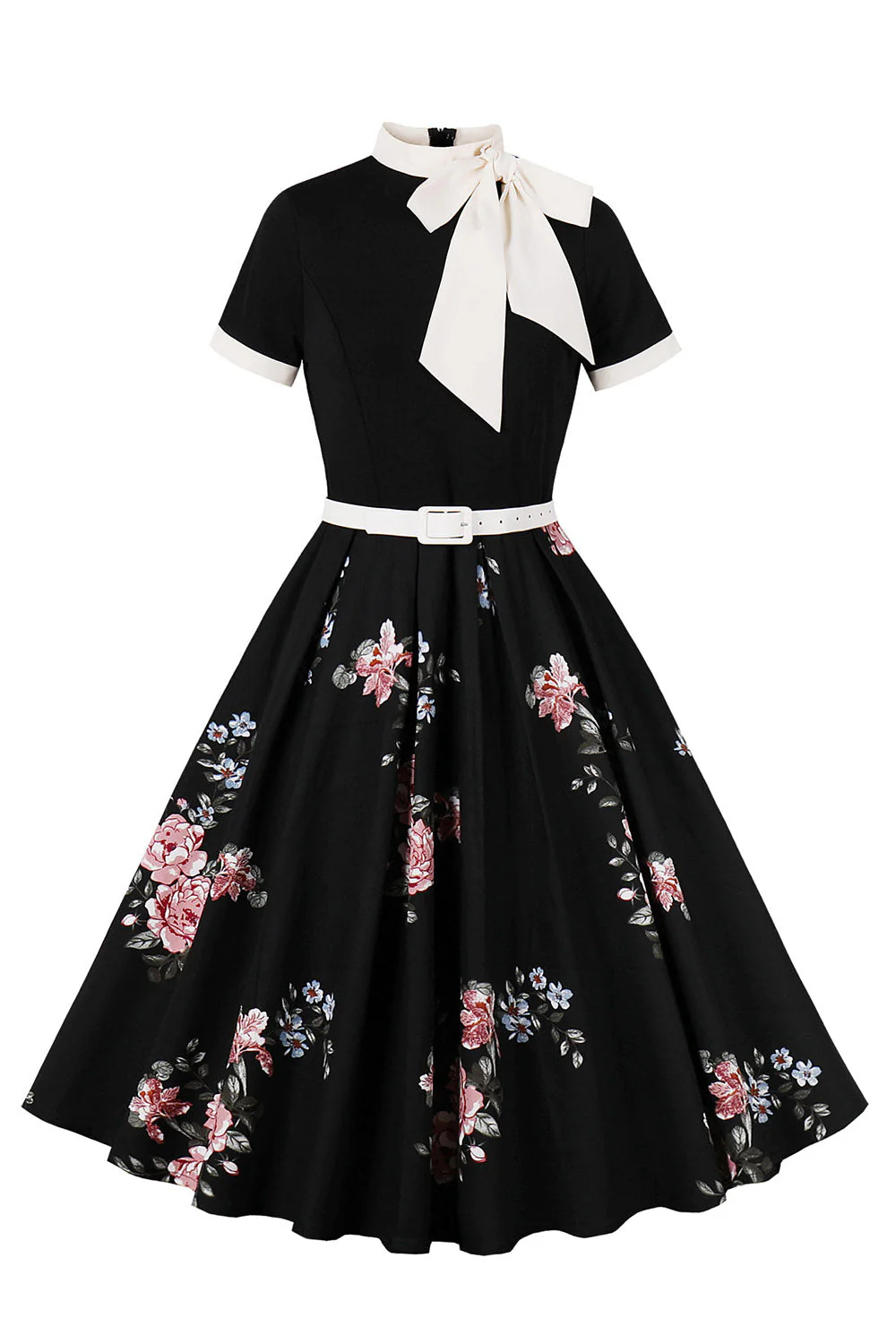 Blue Floral Printed 1950s Dresses with Short Sleeves - Image 4