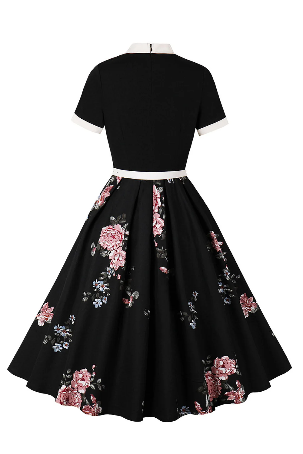 Blue Floral Printed 1950s Dresses with Short Sleeves - Image 5