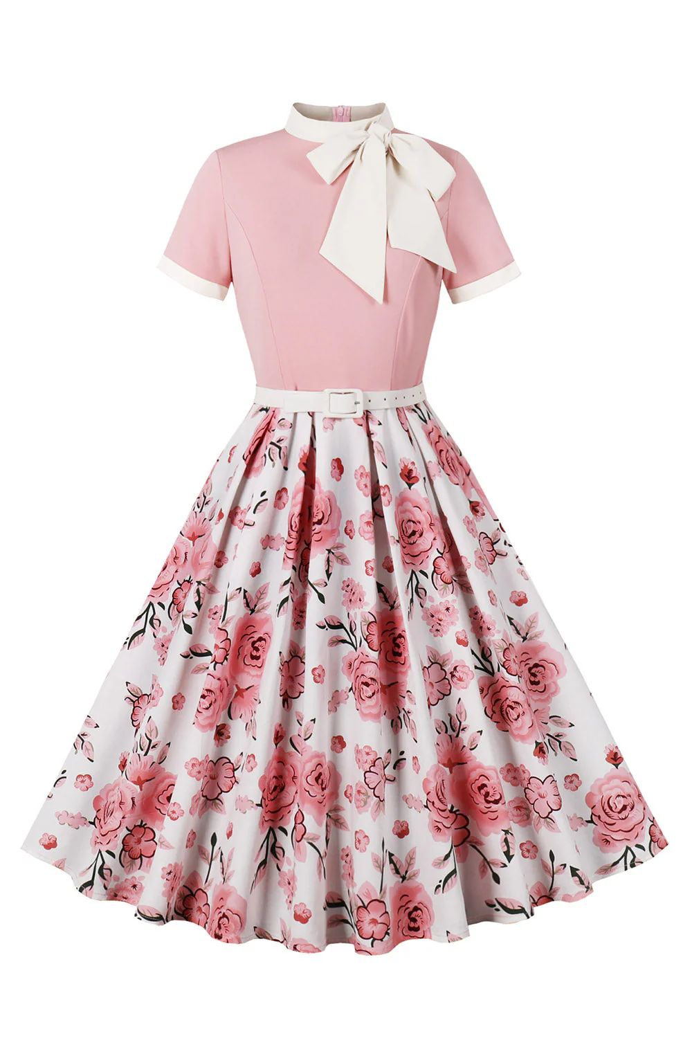 Blue Floral Printed 1950s Dresses with Short Sleeves - Image 7