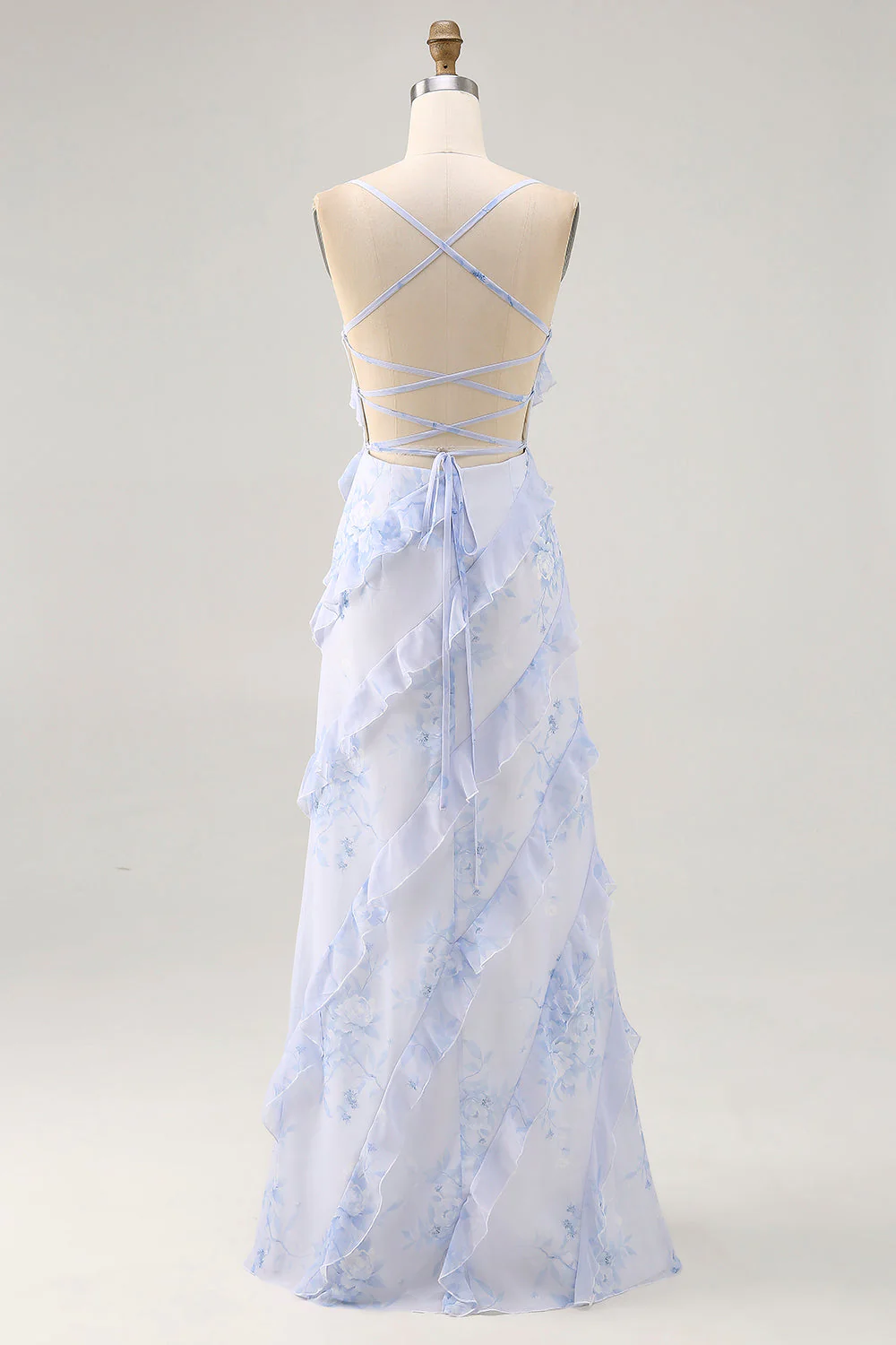 Blue Floral Ruffled Sheath Printed Wedding Guest Dress - Image 8
