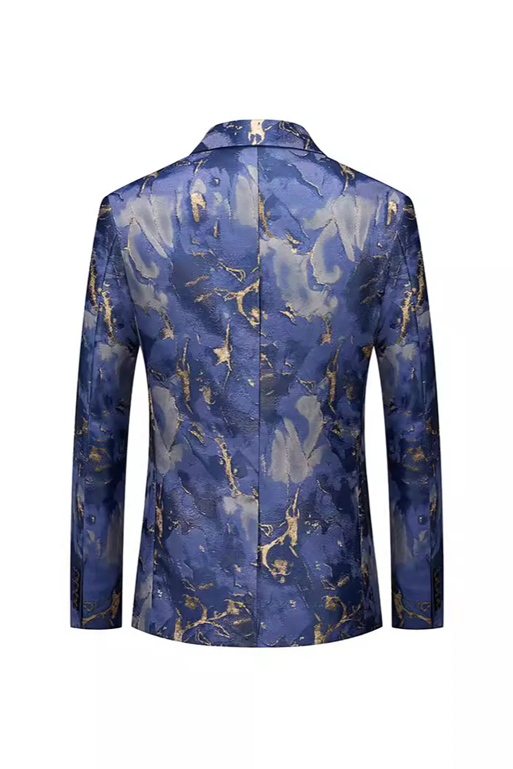 Blue Printed One Button Notched Lapel Fitted Men's Blazer - Image 2