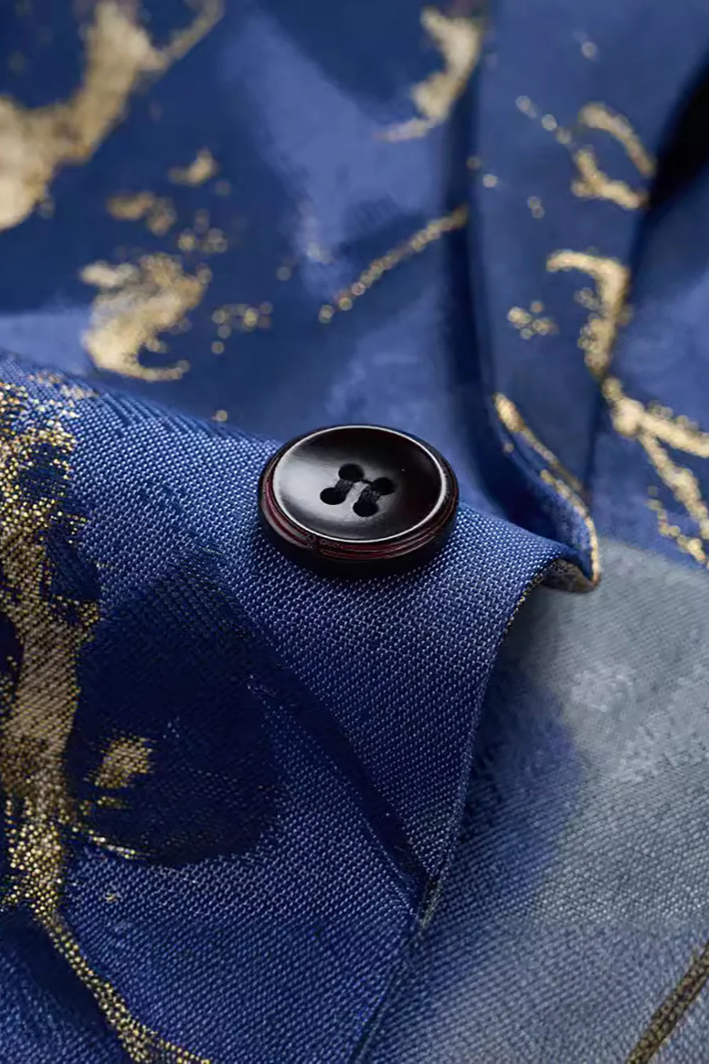 Blue Printed One Button Notched Lapel Fitted Men's Blazer - Image 3