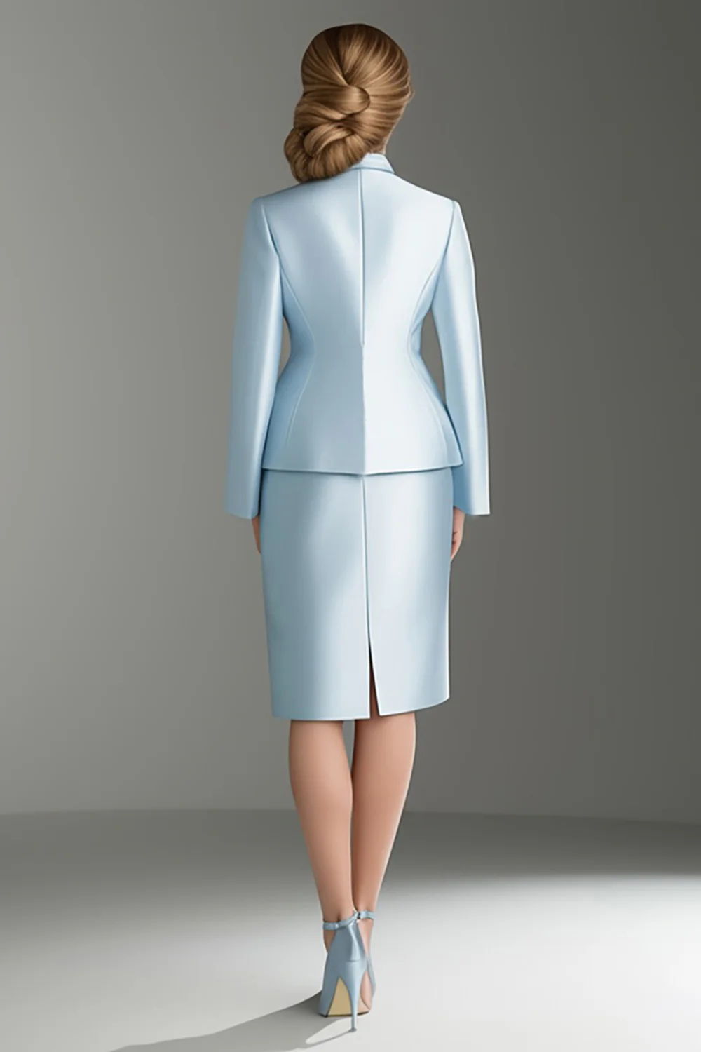 Blue Satin V-Neck Long Sleeves 2 pieces Mother Of The Bride Dress - Image 2