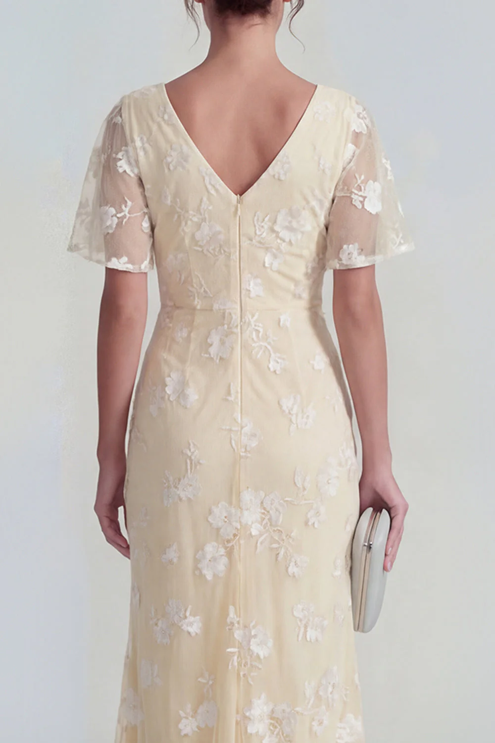 Blue Sheath Short Sleeves Long Floral Dress with Slit - Image 17