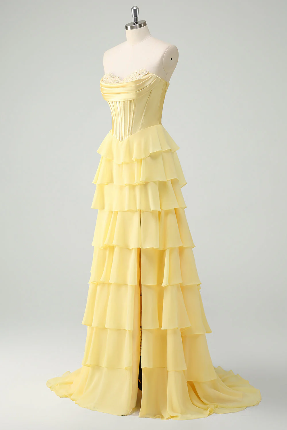 Blue Sweetheart Ruffled A Line Long Prom Dress - Image 15