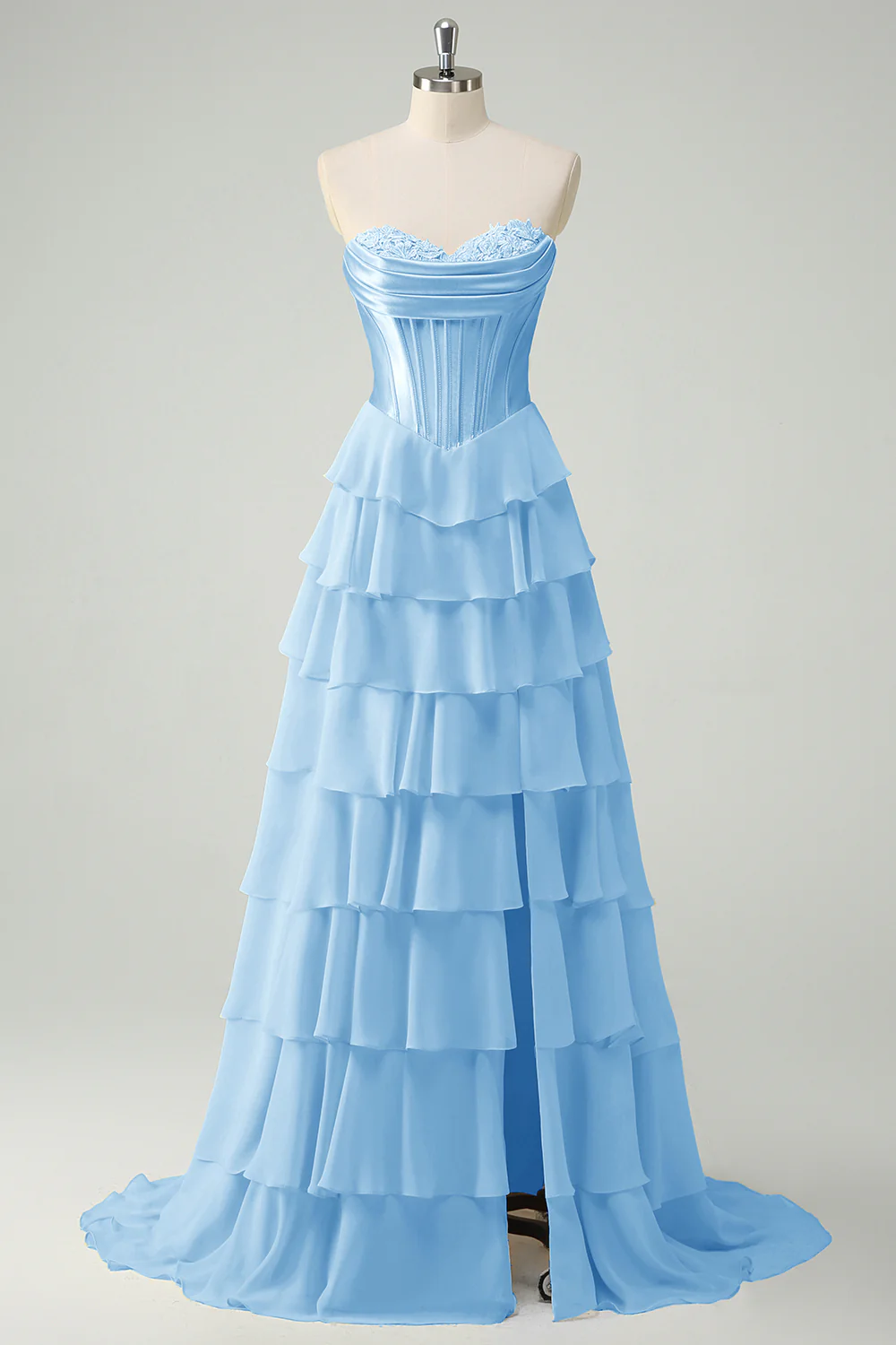 Blue Sweetheart Ruffled A Line Long Prom Dress - Image 19