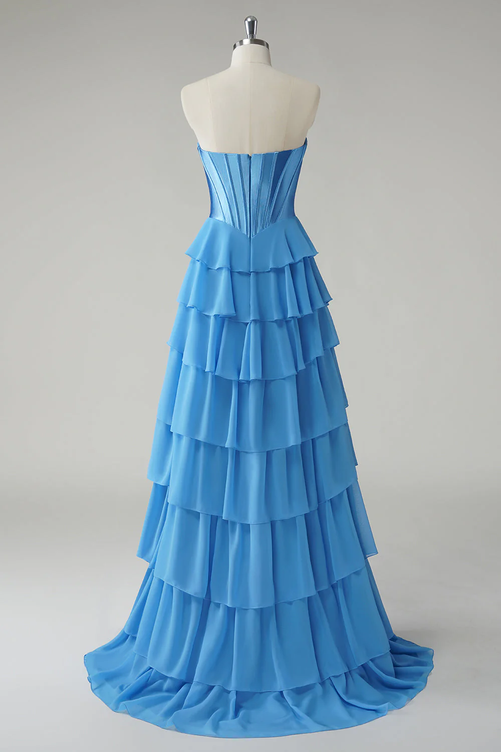 Blue Sweetheart Ruffled A Line Long Prom Dress - Image 2