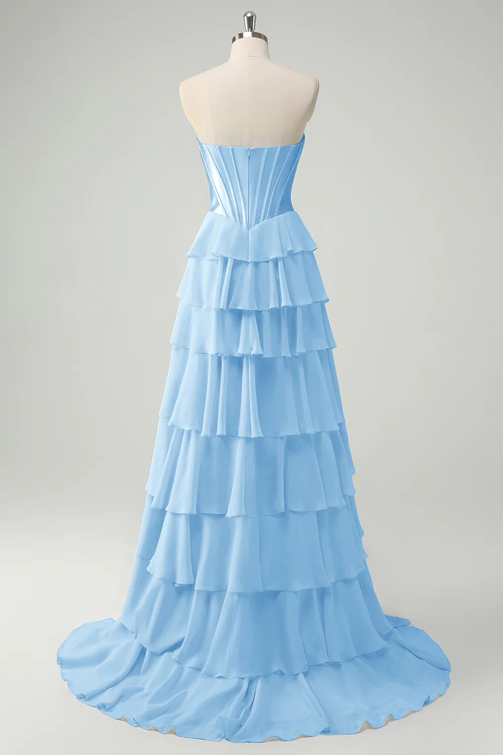 Blue Sweetheart Ruffled A Line Long Prom Dress - Image 20