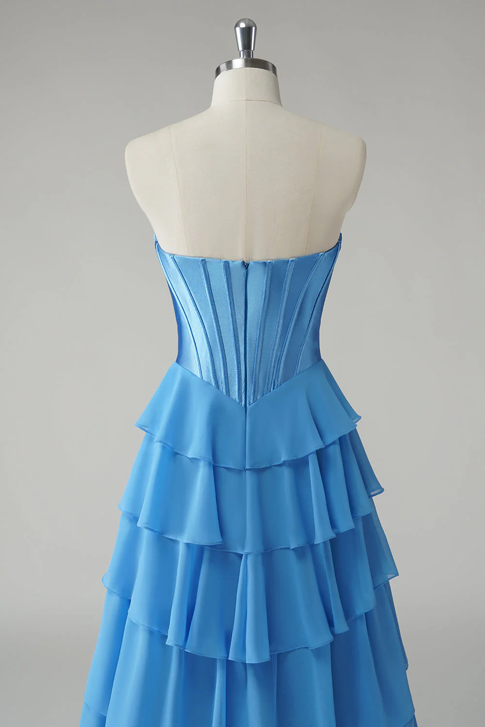 Blue Sweetheart Ruffled A Line Long Prom Dress - Image 5