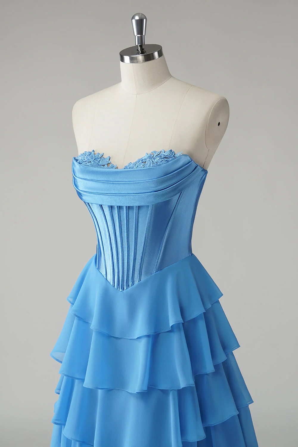 Blue Sweetheart Ruffled A Line Long Prom Dress - Image 6