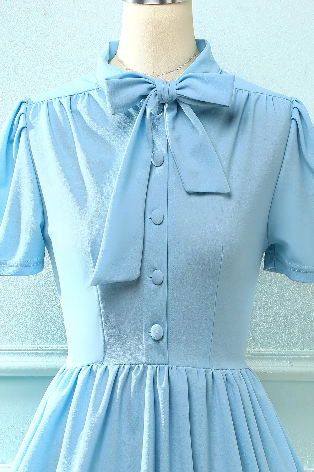 Blue Vintage 1950s Dress with Bowknot - Image 3