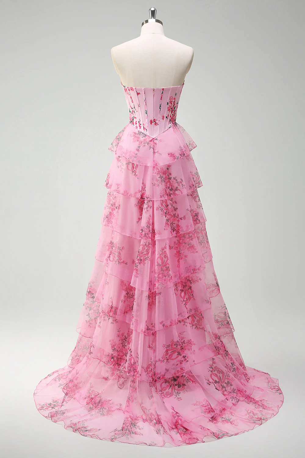 Blue White Flower A-Line Sweetheart Tiered Long Prom Dress with Slit - Image 11