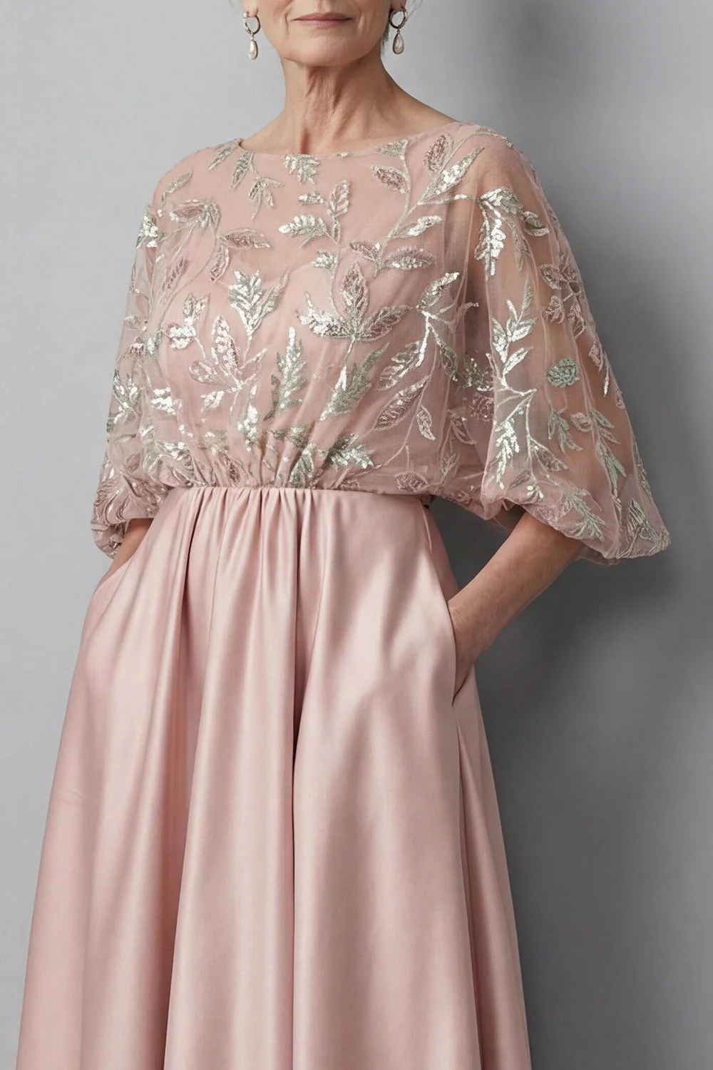 Blush A Line 3/4 Sleeves Long Mother of the Bride Dress with Pockets - Image 3